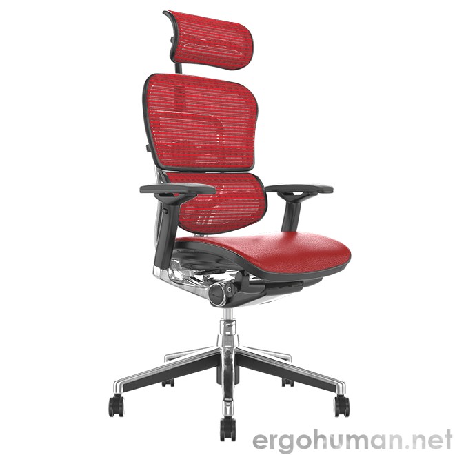 Ergohuman Red Leather Seat, Red Mesh Back Office Chair
