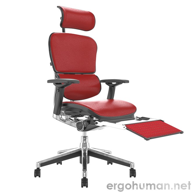Ergohuman Red Leather Office Chair with Leg Rest